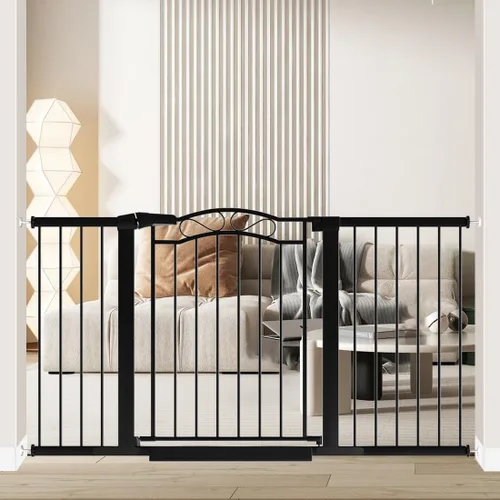 Fairy Baby Puertas para bebés extra anchas de 57.1"-59.8" con puerta, puerta infantil de 58-59 pulgadas para niños pequeños, puerta de metal montada