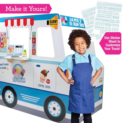 Miniatura 4 de Juego de camión de helados de madera - 20 piezas de juguetes divertidos incluyendo congelador, volante, fregadero y lámina de pegatinas para niños
