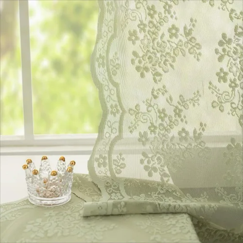 Miniatura 3 de Cortinas de encaje verde salvia de 63 pulgadas de largo para dormitorio, 2 paneles, elegantes cortinas bordadas semitransparentes para sala
