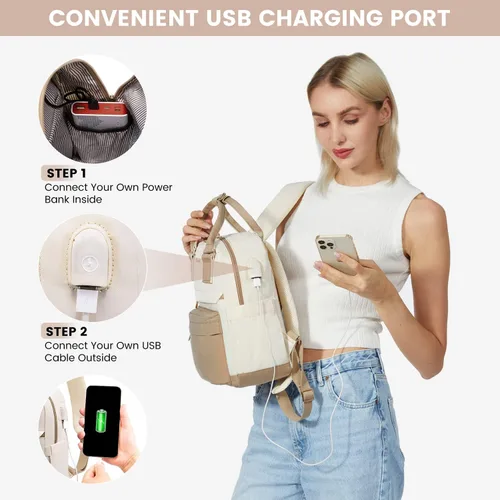 Miniatura 4 de LOVEVOOK Mini mochila para mujeres y niñas, mochila pequeña con puerto USB, linda mochila de moda para el trabajo, viajes y la escuela, caqui