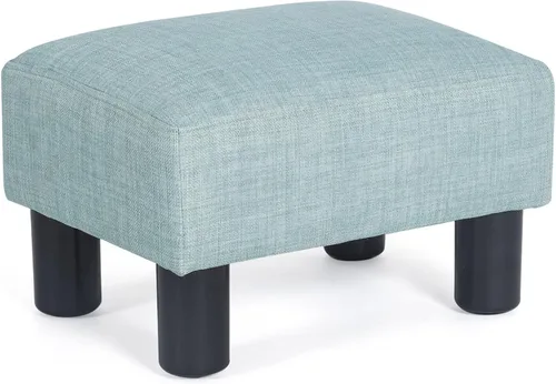 Miniatura 14 de Adeco Reposapiés otomano tapizado de lino de 15.4 pulgadas, pequeño taburete acolchado y asiento decorativo con patas de aspecto de madera, taburete
