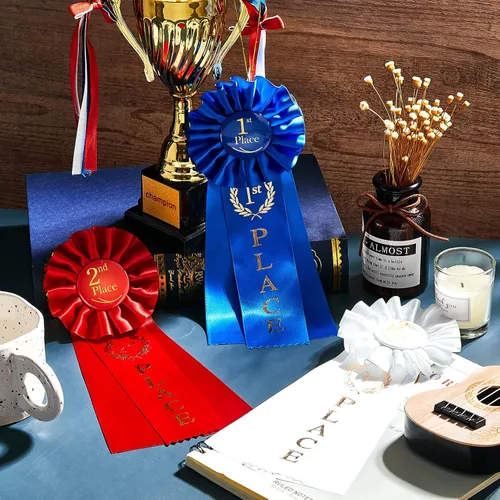 Miniatura 4 de MTLEE Juego de cintas de premio, 1er lugar, cinta de roseta, ganadora del premio Gran Primer Segundo Tercer Lugar, Cintas de Victoria
