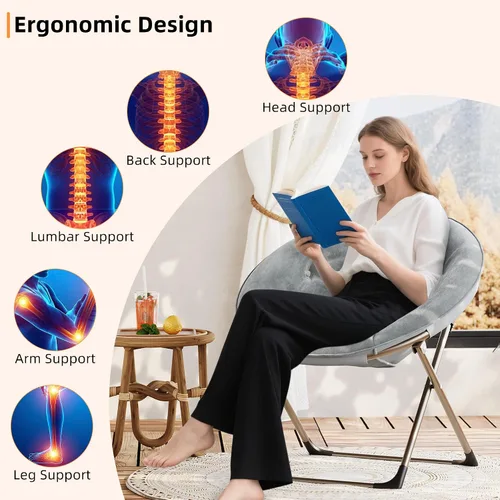 Miniatura 6 de Garvee Silla platillo, cómoda silla de piel sintética con marco de metal plegable, asiento plegable de felpa de gran tamaño para adultos