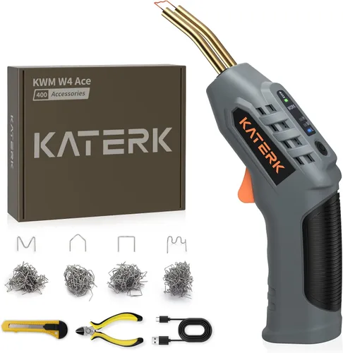 Katerk Soldador de Plástico Inalámbrico – Incluye 400 Grapas, 3 Ajustes de Temperatura, Kit de Soldadura de Plástico Portátil Recargable por USB,