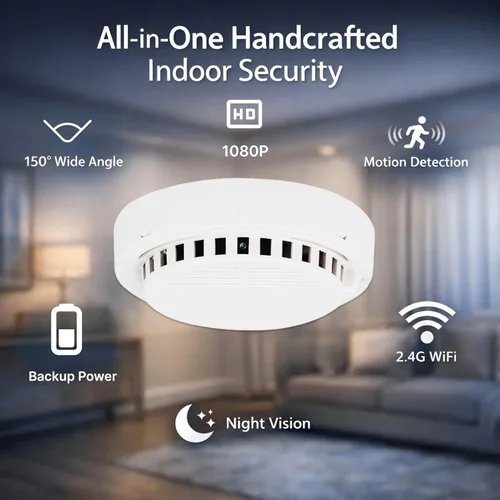 Miniatura 3 de Cámara detector de humo hecha a mano, 150 ° gran angular 5000 mAh montado en techo 1080P visión nocturna / detección de movimiento/2.4G WiFi/APP