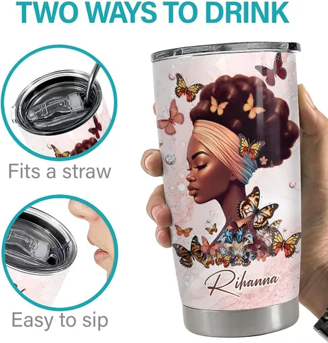Miniatura 6 de SANDJEST Vaso personalizado Reina Negra de la Fe con Biblia de 20oz/30oz con tapa, regalo para mujeres afroamericanas, chica negra, aliento