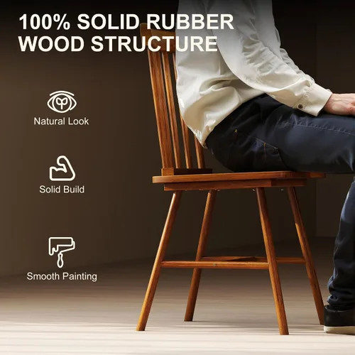 Miniatura 4 de HOMCOM Juego de 4 sillas de comedor Windsor, sillas de cocina de madera estilo granja con estructura de madera de goma y respaldo de aspas para Negro