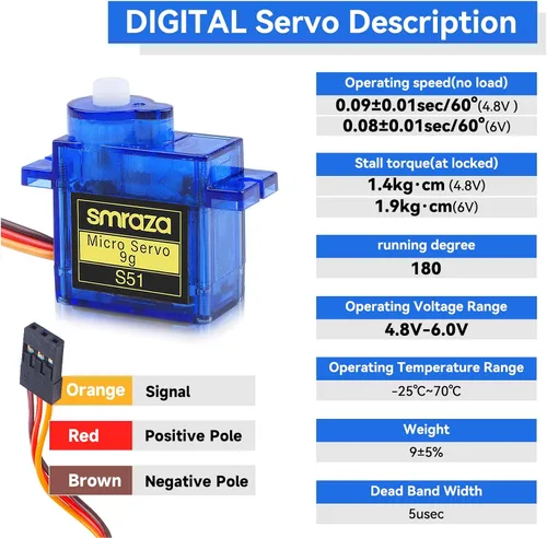 Miniatura 4 de Smraza 4 piezas SG90 9G Micro Servo Kit (engranaje metálico) para proyectos Arduino, robot RC, brazo de robot, helicóptero, control de avión, coche