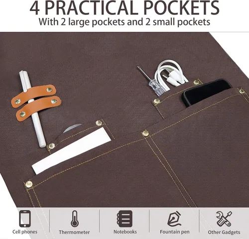 Miniatura 5 de LELE LIFE 2 delantales de chef de lona impermeables, delantales ajustables con espalda cruzada para hombres y mujeres con 4 bolsillos, delantal