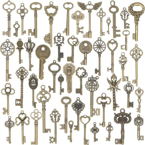 Aokbean 50 dijes vintage de bronce de esqueleto con estilo antiguo para hacer joyas, regalos de boda, fiesta, colgante de bricolaje, Metal, Aleación.