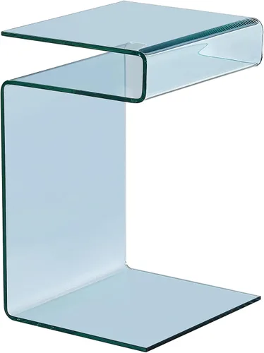 Miniatura 8 de Mesita de noche de cristal, mesas auxiliares transparentes en forma de S para sala de estar, mesa de vidrio doblada para sofá, 16.55 pulgadas