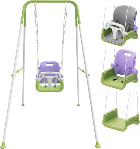 Miniatura 8 de Columpio para niños pequeños con cojín suave, columpio para bebés plegable para interiores y exteriores, fácil de instalar y almacenar para jugar
