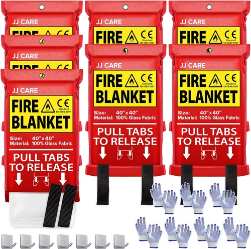 Miniatura 10 de JJ CARE Manta contra incendios – 2 paquetes con ganchos y guantes – Manta de emergencia contra incendios para el hogar y la cocina, mantas