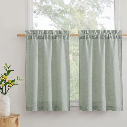 Miniatura 36 de RYB Home - Cortinas semitransparentes de lino Angora