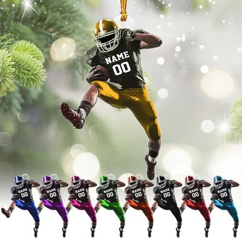 Miniatura 23 de Adornos de fútbol personalizados, hombreras y casco, adorno de Navidad, regalo de jugador estadounidense, regalo para niños y niñas, decoración