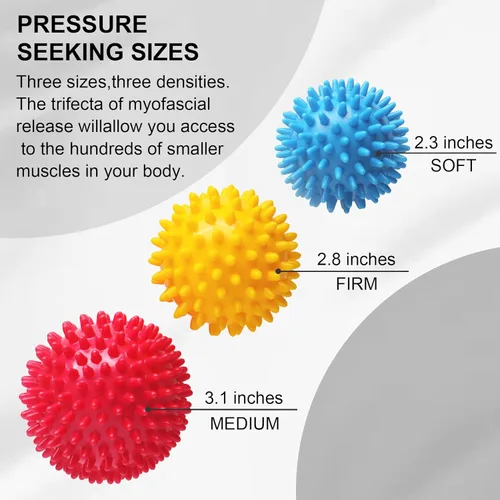Miniatura 6 de Bolas de masaje con puntas, 3 unidades (firmes, medianas y suaves) bola masajeadora muscular para pies, espalda, cuello, músculos, rodillo 3Color