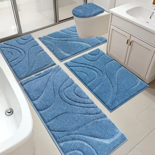 Miniatura 10 de Juego de alfombras de baño HEBE de 5 piezas, tapete de baño de microfibra suave y absorbente para el baño, juego de alfombras de baño antideslizante
