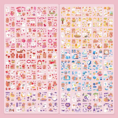 Miniatura 2 de Adhesivos de conejito y oso de dibujos animados lindos, EAMOTOL 100 hojas de animales kawaii transparentes de PET para álbum de recortes, Paraíso