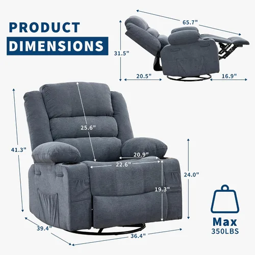 Miniatura 2 de Rocking Recliner Chair for Adults Linen Wide Upholstered Glider Recliner with Cup Holder Deep Seat Single Sofa Rocker Chair for Nursery Living Room
