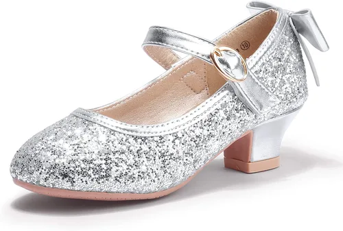 PANDANINJIA Vestido de jada para niñas y niños pequeños, zapatos de princesa Mary Jane con tacones con lazo para fiesta, boda, boda