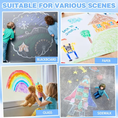 Miniatura 5 de Tiza sin polvo para niños, 12 tizas de color no tóxicas para acera con soporte, para el regreso a clases, sin polvo, lavable, tiza para niños