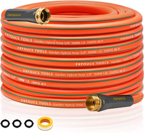 Miniatura 17 de Manguera de jardín resistente, manguera híbrida flexible y ligera de 5/8 pulgadas con presión de estallido de 600 PSI, mango giratorio y accesorios