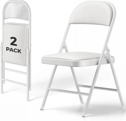 Miniatura 29 de Paquete de 2 sillas plegables, sillas de comedor plegables de piel sintética con asiento y respaldo acolchados, juego de sillas plegables