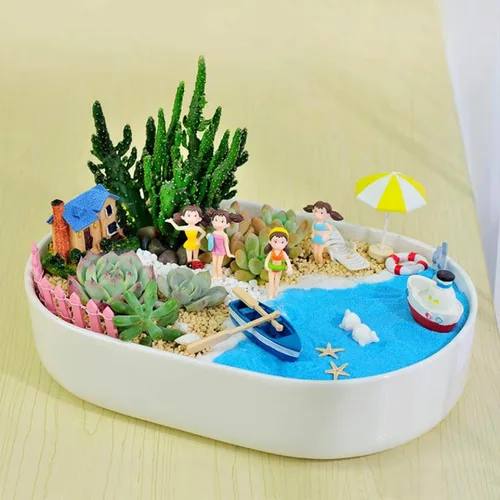 Miniatura 5 de Cayway Paquete de 7 piezas de base en miniatura, kit de materiales para base de paisajes, incluye piedra, arena decorativa, hierba, nieve