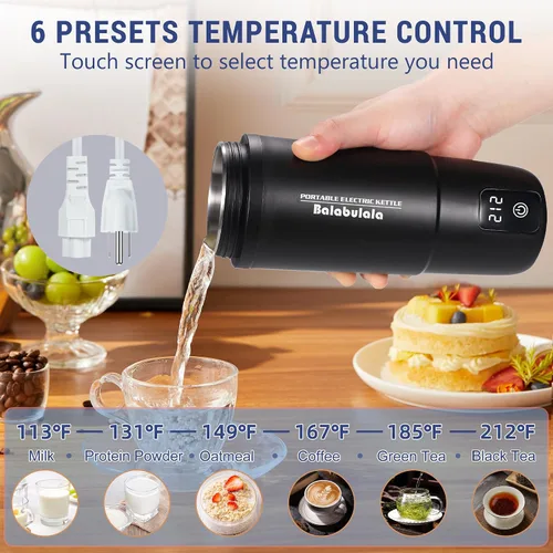 Miniatura 2 de Hervidor eléctrico de viaje, caldera de agua portátil con 6 ajustes preestablecidos variables, hervidor eléctrico pequeño con cubierta de base