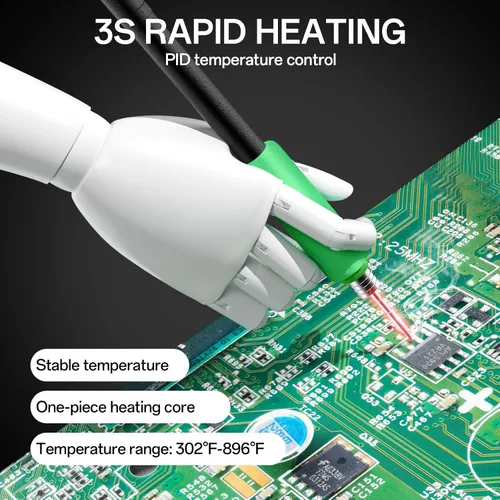 Miniatura 3 de BK601Pro 120W Kit de estación de soldador de precisión con 3 canales de memoria, 1 punta de soldador C210, control de temperatura (302 °F a 896 °F)