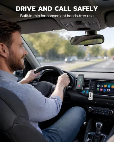Miniatura 5 de 1Mii B04 Bluetooth 5.4 Adaptador de coche, receptor de audio AUX giratorio de 180°, llamada clara manos libres, 16H+ de larga espera