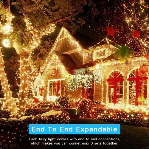 Miniatura 4 de AmyHomie - Luces de Navidad de blanco cálido, 32.9 m, 300 LED, enchufables, 8 modos, luces de hadas impermeables para guirnaldas, para árbol