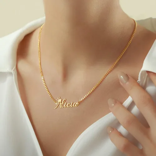 Miniatura 2 de Novgarden Collar con nombre personalizado, chapado en oro de 18 quilates, collar con nombre personalizado con placa de nombre, regalo de joyería