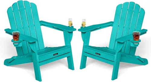 Miniatura 50 de Silla Adirondack plegable, silla Adirondack de HDPE con 2 soportes para tazas, sillas para fogatas al aire libre de fácil montaje para patio