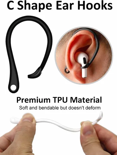 Miniatura 4 de A-Focus Juego antideslizante para AirPods 4 de silicona con ganchos ajustables para las orejas, diseño ergonómico con alas, puntas de gancho