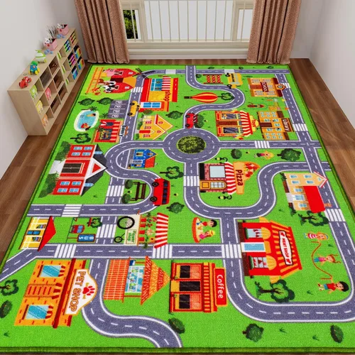 Miniatura 14 de Alfombra de coche para niños, alfombra de juego de automóvil, alfombra de tráfico extra antideslizante para niños, alfombra educativa de mapa