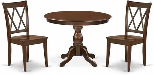 Miniatura 9 de East West Furniture HBCL3-MAH-C - Juego de comedor de 3 piezas para espacios pequeños que contiene una mesa de comedor redonda con pedestal y 2
