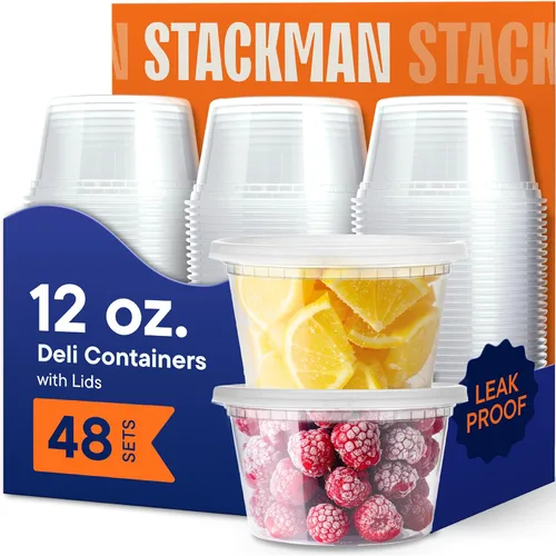 Miniatura 7 de Stack Man Recipientes de 8 onzas con tapas (48 juegos) – Contenedores de plástico transparente para almacenamiento de alimentos, sellado hermético
