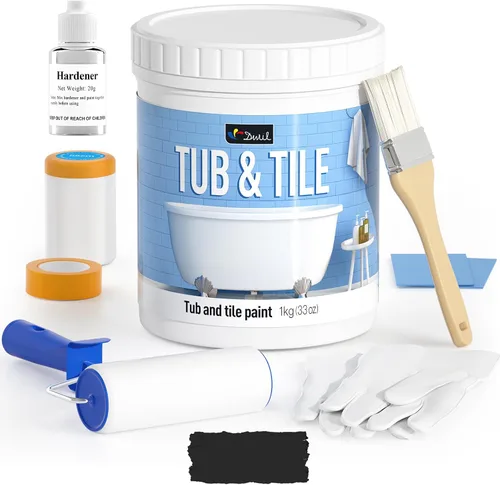 DWIL Pintura para Bañera, Kit de Renovación de Bañera y Azulejos 33 oz con Herramientas, Kit de Renovación de Azulejos Pintura Negra para Bañera a