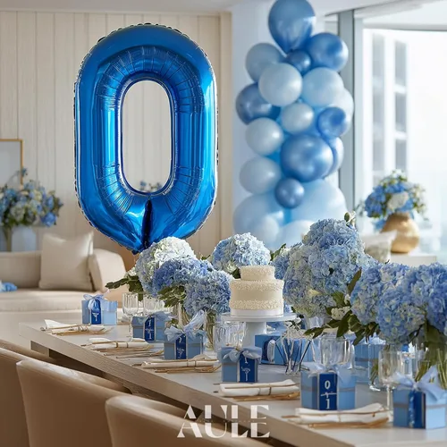 Miniatura 2 de AULE Globos grandes de 40 pulgadas con números 0 azules, globos grandes de números de aluminio, decoraciones de fiesta de cumpleaños de helio