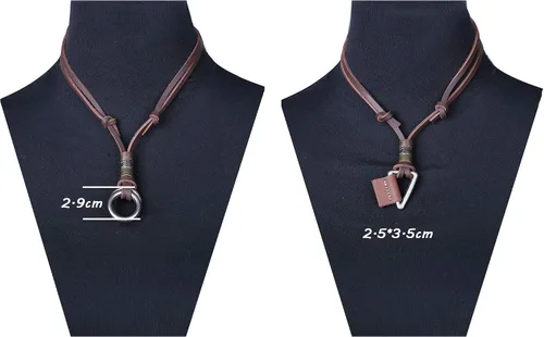 Miniatura 7 de JOERICA 4 collares de cuero para hombres y mujeres, collar de cadena de cubo de plumas vintage ajustable, Cuero, Circonita cúbica