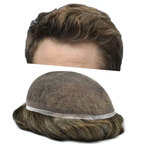 Miniatura 13 de PUNRU HAIR Completo Swiss Lace Toupee para hombres Sistema de cabello humano real Sistema de reemplazo de cabello humano para hombre Toupee