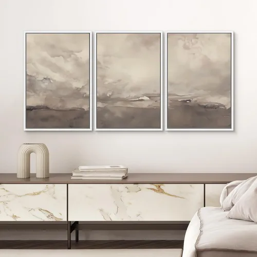 Miniatura 690 de SIGNWIN Lienzo enmarcado para pared, arte con pinceladas de flujo neutro en tonos beige abstractos, ilustraciones, arte moderno, decorativo