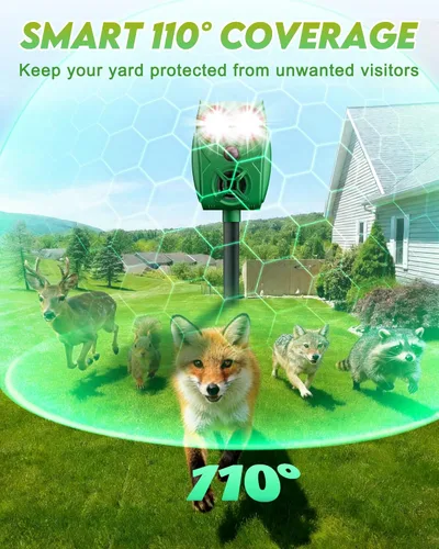 Miniatura 11 de Solar Ultrasonic Animal Repellent with Motion Sensor - Waterproof Deer Repellent Device with LED Lights for Yard, Effective Against Deer, Coyotes