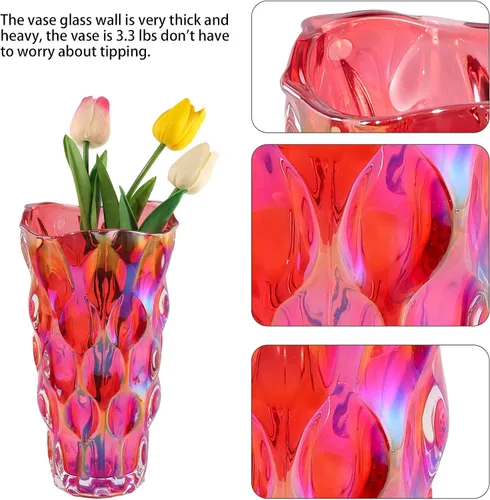 Miniatura 3 de Florero de cristal rojo grueso de 9.5 pulgadas de alto para decoración del hogar, comedor, mesa de boda, oficina, vacaciones, fiesta, centro de mesa