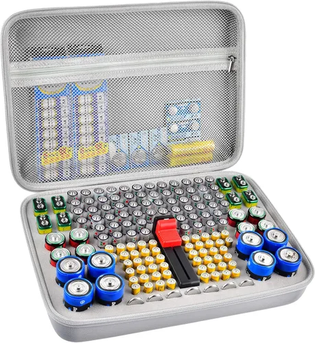 Miniatura 8 de GWCASE Estuche organizador de baterías con probador, capacidad para más de 150 pilas AA AAA 9V C D y celdas de monedas, caja de almacenamiento