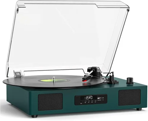 Miniatura 12 de Reproductor de discos de vinilo con Bluetooth, tocadiscos de 3 velocidades por correa con altavoces integrados, fácil configuración