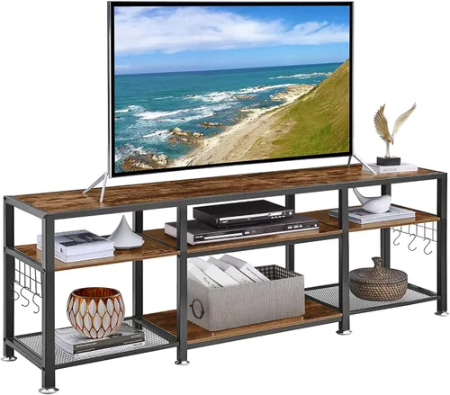 Miniatura 9 de VECELO Soporte de TV de 63 pulgadas con tomas de corriente para televisión de 55/60/65/70 pulgadas, centro de entretenimiento con estantes