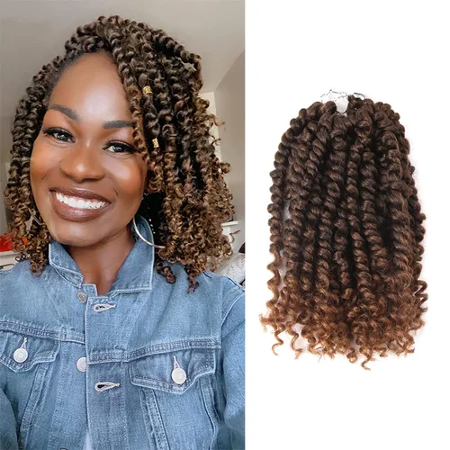 Cabello Passion Twist – 8 pulgadas Passion Twist Crochet Hair para mujer, 8 paquetes de cabello rizado pretrenzado Passion Twists extensiones de T30.