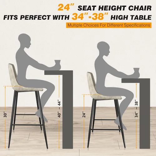 Miniatura 8 de 5Rcom Juego de 2 taburetes de bar de altura de mostrador de 600 libras, taburetes de cocina de 24 pulgadas con respaldo, sillas de bar modernas